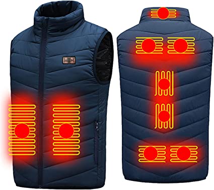 Heated Vest, Electric Heating Vest, 3 Temperature Levels Heating Jacket for Men and Women, 9 Heating Zones, USB Charging Heated Gilet Jacket for Outdoor Camping Hiking (Not Included Battery)