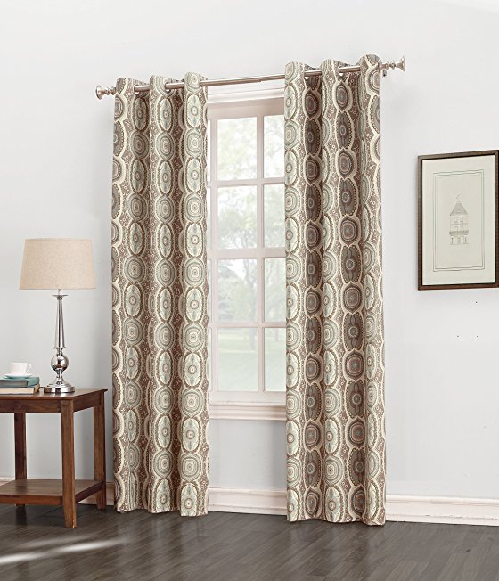 Sun Zero Santana Folklore Thermal Lined Curtain Panel, 40" x 84", Linen Beige