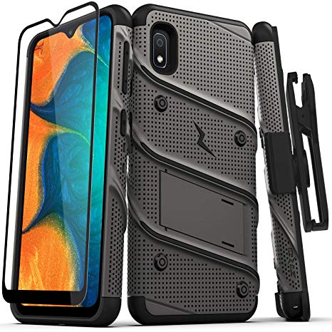 ZIZO Bolt Series Samsung Galaxy A10e Case | Heavy-Duty Military-Grade Drop Protection w/Kickstand Included Belt Clip Holster Tempered Glass Lanyard (Metal Gray/Black)