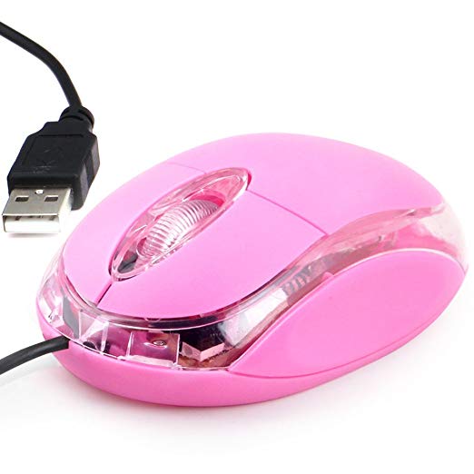 Daffodil WMS106B Wired Optical Mouse - 3 Button PC Mouse with Scroll Wheel and Internal LED Light - For Laptop/Netbook/Desktop Computers - Supported by: Windows (7/10) and Apple MAC OS(Pink)