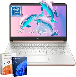 HP Ultra-Thin Everyday Laptop Notebook - Windows 11 Pro & 1-Year Microsoft 365, 8GB RAM, 384G Storage(128G eMMC 256G SD Card), Intel Quad-Core CPU, 14" Anti-Glare HD Display, Webcam, Long Battery Life