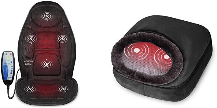 Snailax Memory Foam Massage Seat Cushion Foot Warmer Bundle | Back Massager with Heat,6 Vibration Massage Nodes & 3 Heating Pad, Massage Chair Pad for Home Office Chair or Car Seat