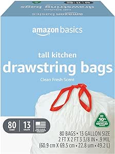 Amazon Basics - Tall Kitchen Trash Bags, 13 Gallon 10% Post Consumer Recycled Content, Clean Fresh Scent 80 pack