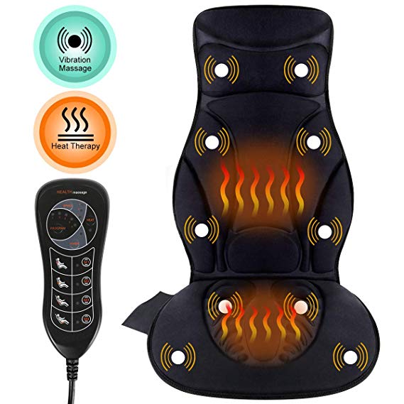 Comfitech Car Seat Back Massager Cushion Chair Pad with Heat, 10 Vibrating Motors for Office, Auto and Home (Black)
