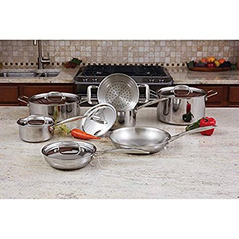 Maxam 12 piece tri-ply 18/10 stainless steel clad cookware set, silver, dishwasher safe