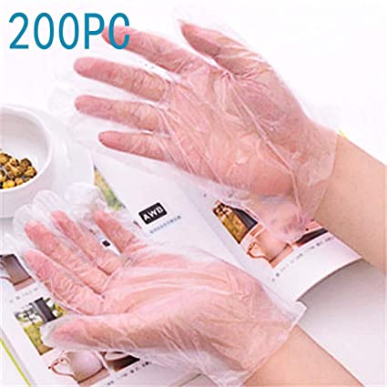 [200 Count] Disposable Plastic Vinyl Clear Medium Gloves, Allergy, Latex and Powder Free, Great for Home Kitchen Or Office Cleaning, Cooking, 1 Box