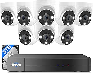 [Alarm Spotlight 125° Wide Angle]Hiseeu 3K Wired Security Camera System with Audio 8PCS 5MP Outdoor TVI Security Cameras Indoor,Home Surveillance DVR Kit 8CH with 3TB Hard Drive,Person/Vehicle Detect