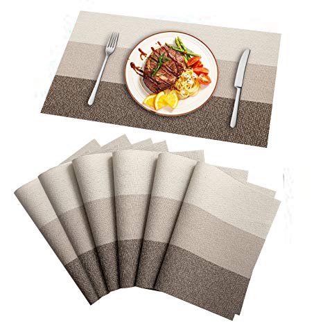 HEBE Placemats, Placemats for Dining Table,Placemats Set of 8,Heat Insulation Washable Kitchen Table Place Mats Placemat(Ombre Cream, 8)