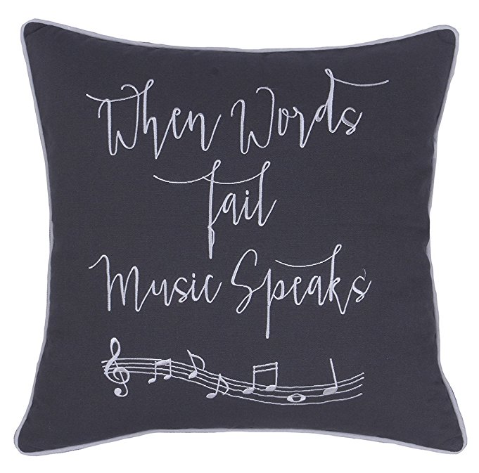 DecorHouzz Music Lover Embroidered Pillow cover Gift for Music Teacher Guitar Player Piano Player Graduation Teen Wedding (18"X18", When words(Grey))