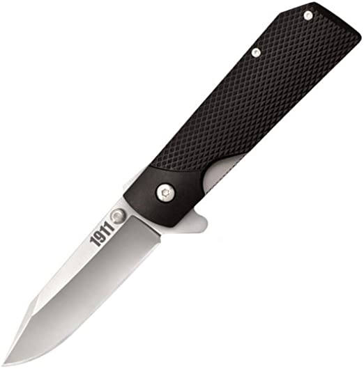 Cold Steel 1911 Folding Knife with Liner Lock, Checkered Griv-Ex Handle, Ambidextrous Pocket Clip, and Flipper