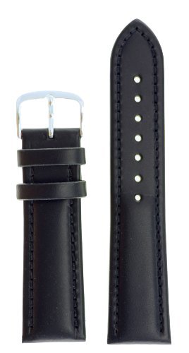 Mens Genuine Italian Leather Watchband Chronograph Style Black 20mm Watch Band