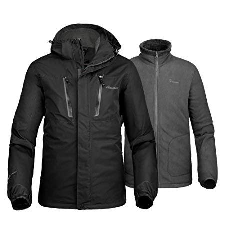 OutdoorMaster Men's 3-in-1 Ski Jacket - Winter Jacket Set with Fleece Liner Jacket & Hooded Waterproof Shell - for Men