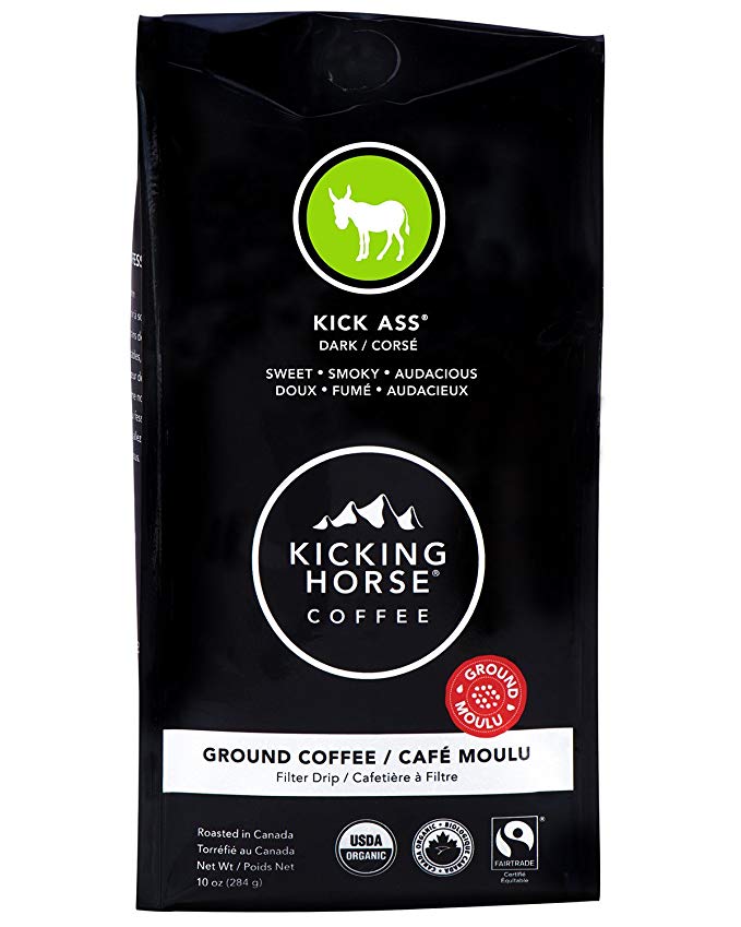 Kicking Horse Coffee, Kick Ass, Dark Roast, Ground, 284 g - Certified Organic, Fairtrade, Kosher Coffee