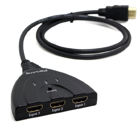 Panlong 3 Port HDMI Switch 3x1 Auto Switch with Fixed 3FT Pigtail Cable Supports 3D, 1080P, HD Audio