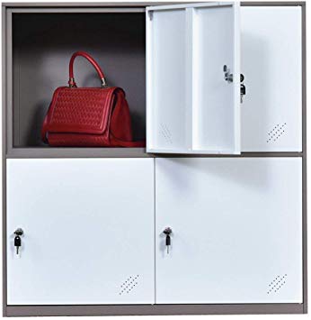 Kids Living Room Locker 4 Door Metal Locker Small Size Storage for School Bags Shoes and Toy (White)