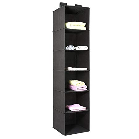 Magicfly Hanging Closet Organizer, 6-Shelf Hanging Clothes Storage Box Polypropylene Collapsible Hanging Shelves Clothes Storage Accessories, Easy Mount, Black