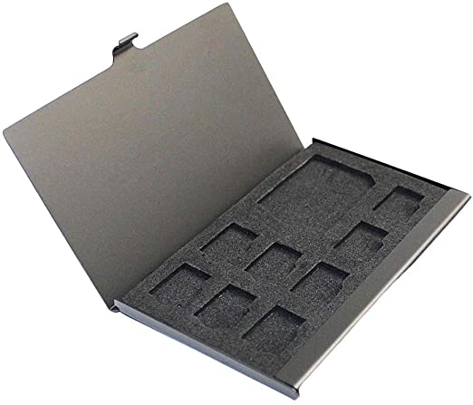 PCTC Aluminum Memory Card Case Storage Box for SD Micro SD MMC TF Card Holder Case Hold (9 Slots)