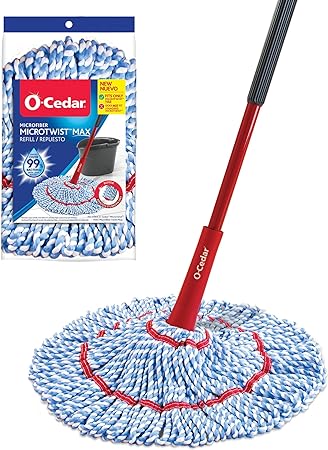 O-Cedar MicroTwist MAX Microfiber Twist Mop with 1 Extra Refill | Features Hands-Free Wringing | Extra Large 18-Inch Mop Head | Safe on All Floor Types,Red