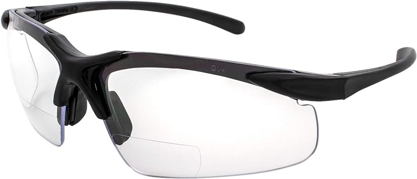 Global Vision Apex Bifocal Safety Glasses UV400 Magnifying Reading Eyewear 2.50, (Clear,Black), Large