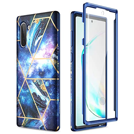 SURITCH Marble Samsung Galaxy Note 10 Case, [Built-in Screen Protector] Full-Body Protection Shockproof Rugged Bumper Protective Cover for Samsung Galaxy Note 10 6.3 inch (Space Blue)