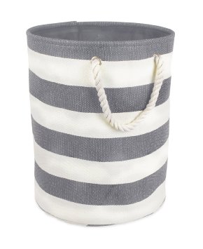 DII Woven Paper Textured Storage Basket, Collapsible & Convenient For Office, Bedroom, Closet, Toys, Laundry - Small Round, Gray Rugby Stripe
