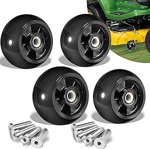 4 Pack AM125172 Plastic Deck Gauge Wheel Kit for John Deere 48", 54", 60", 62“, 72" Deck Lawn Tractor Mowers Wheel Kit, AM124706, 210-300