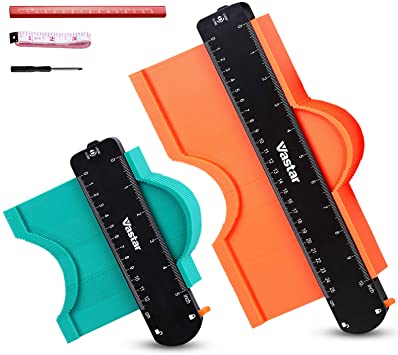 Contour Gauge with Lock, Vastar 2 Pack Widen Shape Contour Duplicator Profile Tool 5” and 10”, Outline Gauge for Corners, Woodworking Templates, Tiles and Laminate, Must-Have Tool for DIY Handyman