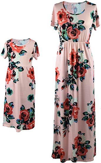 FelinSoul Mother Daughter Short Sleeve Family Matching Floral Maxi Dress Sets