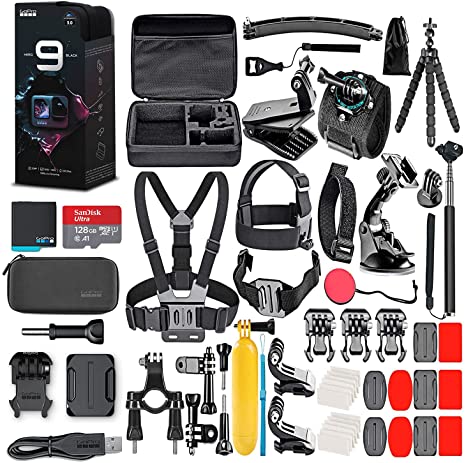 GoPro HERO9 Black - Waterproof Action Camera with Front LCD, Touch Rear Screens, 5K Video, 20MP Photos, 1080p Live Streaming, Stabilization   128GB Card and 50 Piece Accessory Kit - Action Kit