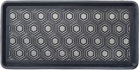 HF by LT Hexagon Rubber Boot Tray, 32 x 16 inches, One-Piece Seamless Construction, Durable Vulcanized Rubber, Year Round Use Indoors or Outdoors, Black with Grey Finish