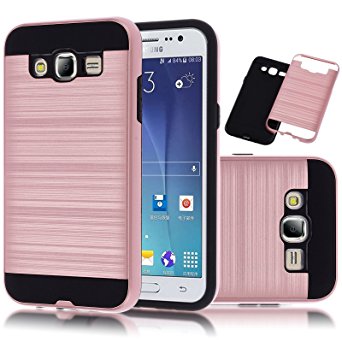Galaxy J5 Case, Kmall 2in1 [Metal Brushed Texture] Impact Resistant Heavy Duty Hybrid Dual Layer Full-Body Shockproof Protective Cover Skin Shell For Samsung Galaxy J5 J500H J500M [Rose Gold]