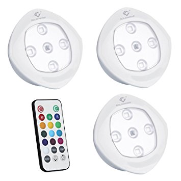 Puck Lights with Remote Control - RGB Color Changing Closet Tap Light,Battery Powered Touch Light under-Cabinet Lighting,Push Ambiance Lighting for Wedding Party Holiday,3 Pack