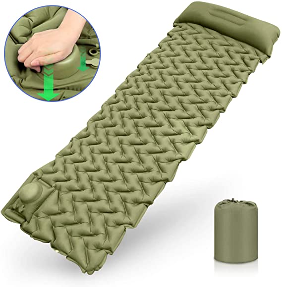 Fxexblin Sleeping Pad , 185*57*5CM Waterproof Ultralight Inflatable Sleeping Mattress Camping Mat with Pillow,Folding Lightweight Inflating Single Bed Portable Air Pad, for Outdoor Indoor Backpacking Hiking Travel Beach
