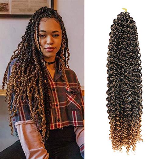 Passion Twist Hair 18 Inch 6 Packs Ombre Brown Water Wave Crochet Braids for Passion Twist Crochet Hair Passion Twist Braiding Hair Extensions(T30,crochet needle colorful beads)