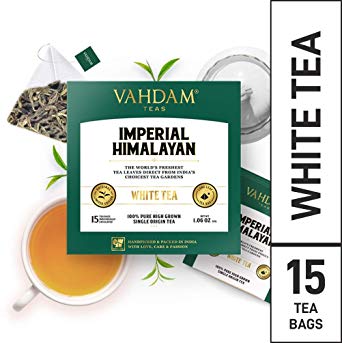 VAHDAM, Imperial Himalayan White Tea Bags |15 Pyramid Tea Bags | 100% Natural White Tea | Brew Hot or Iced