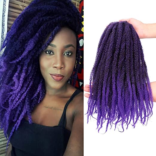 Marlry Hair 3pcs Marley Twist Crochet Braids 18 Inch Afro Kinky Twist Crochet Hair Marley Hair for Twists Synthetic 2 Tone Mixed Colour Kinky Hair Extension for Women(T/Blue purple)