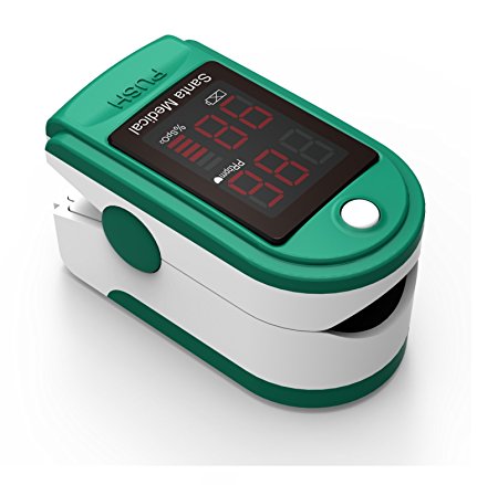 Santamedical Generation 2 SM-150 Fingertip Pulse Oximeter Oximetry Blood Oxygen Saturation Monitor with carrying case, batteries and lanyard - Green