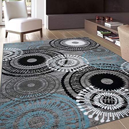 Rugshop Contemporary Circles Area Rug, 5' 3" x 7' 3", Blue/Gray