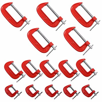 Wideskall 15 Pieces Heavy Duty Malleable C Clamp Set