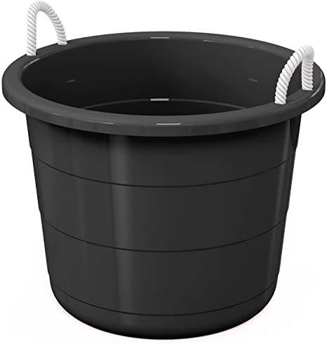 Mainstays Large 17 Gallon Flexible Plastic Storage Bucket Container with Easy Grip Rope Handles for Indoor and Outdoor Storage, Black