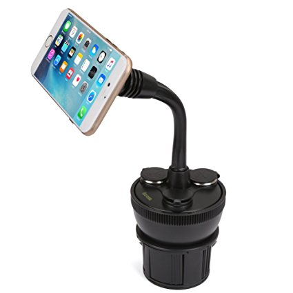 Magnetic Cup Holder Car Mount, iKross Universal Car Cup Holder Mount with 3 Sockets and 2 USB Charging Port 2.1A For for Mobile Phone, iPhone and Smartphone, GPS and More - Black