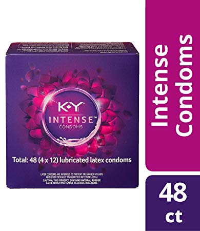 K-Y Me & You Intense Ultra Thin Latex Condoms- Water Based Lube, Intensifying Tingling Sensation For Her and Natural Fit For Him, Ribbed With Reservoir Tip, HSA Eligible, 48 Count