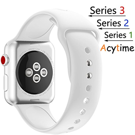 For Apple Watch Band, Acytime Durable Soft Silicone Replacement iWatch Band Sport Style Wrist Strap for Apple Watch Band Series 3 Series 2 Series 1 Sport, Edition ((New) White, 42mm-M / L)