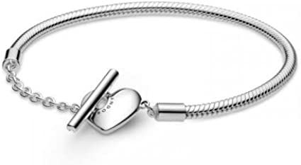 Pandora Jewelry Heart Snake Chain T-bar Bracelet in Sterling Silver
