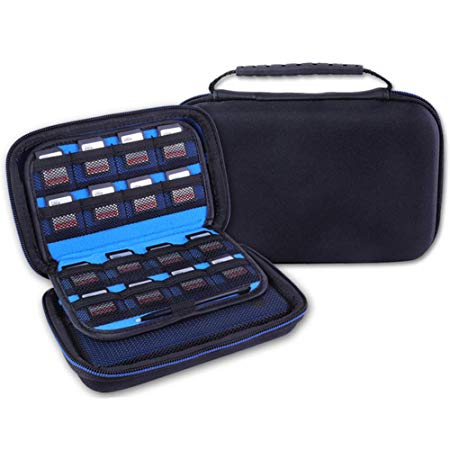 Soyan Carrying Case for Nintendo 2DS XL and New 3DS XL, 16 Game Card Holders, with Carry Handle (Blue)