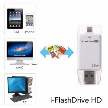 eMart Cell Phone 32GB USB Flash Drive i-Flash HD Memory Stick Pen Drive for Computer, iPhone & iPad Series (Lightning Connector) and Android Series (with Interface Conversion Cord) - White