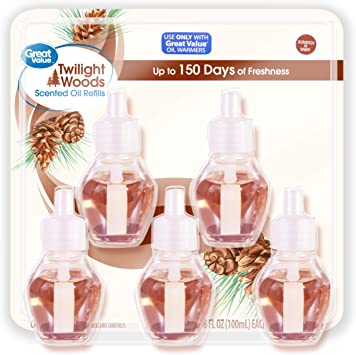 Great Value PlugIns Scented Oil Air Freshener Refill - Twilight Woods Scent - 5 Count Oil Refills Per Package (0.67 Ounce Each Refill)