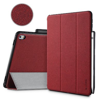 iPad Pro 9.7 Case, iVAPO [Brief Business Style] Premium PU Slim Flip Folio Case with Apple Pencil Holder [Stand Feature], Auto Sleep/Wake Smart Fabric Cover for iPad Po 9.7 inch 2016 - Burgundy Red
