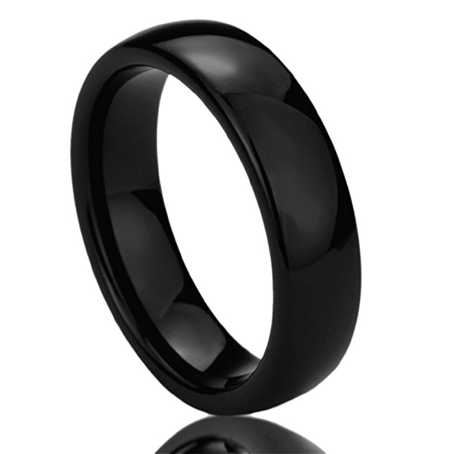 6MM Titanium Mens Womens Rings Black High Polished Classy Domed Comfort Fit Wedding Bands