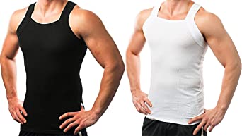 Different Touch Men's G-unit Style Tank Tops Square Cut Muscle Rib A-Shirts, Pack of 2